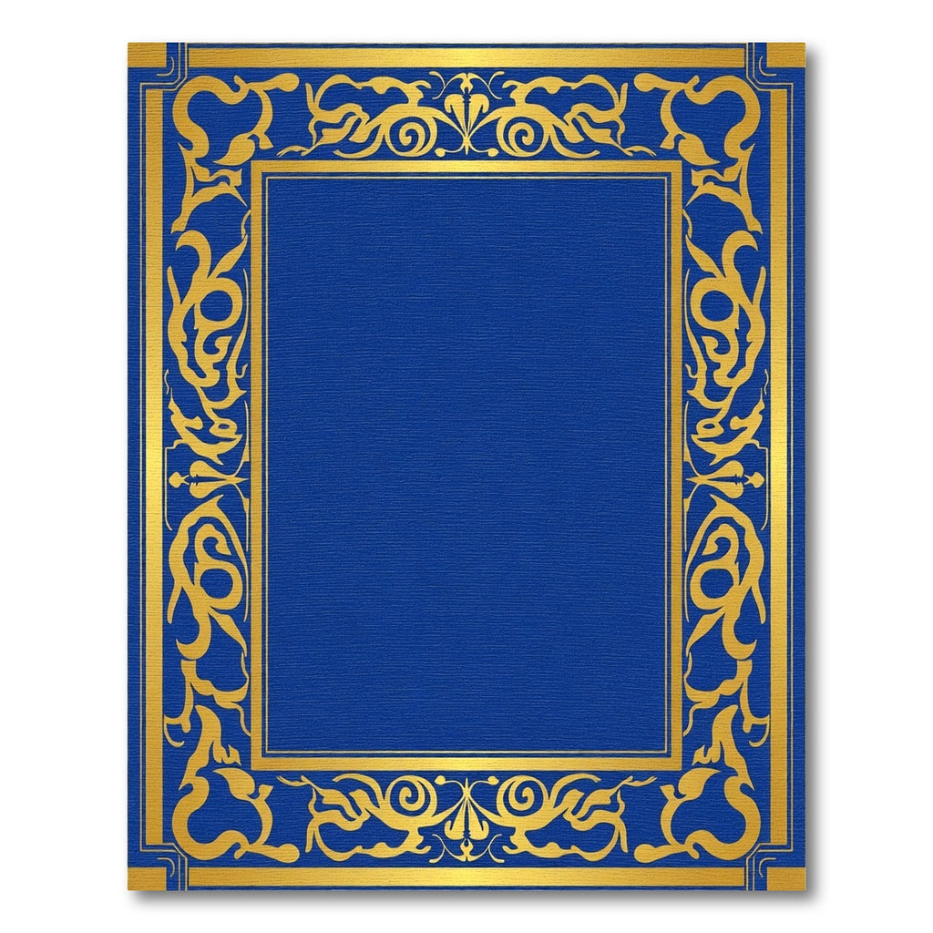 Elegant Gold Royal Blue Floral Border Rug