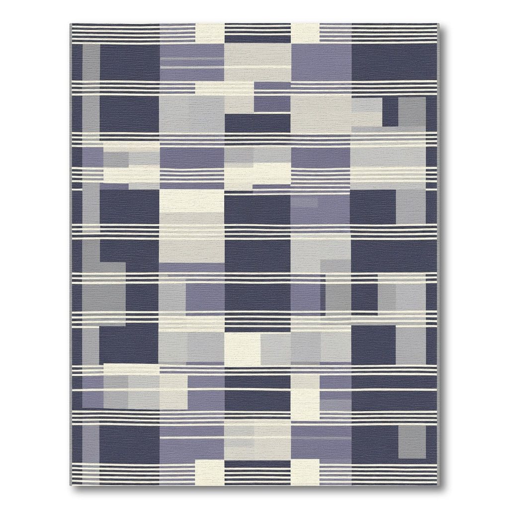 Midnight Blue Geometric Abstract Stripes Rug