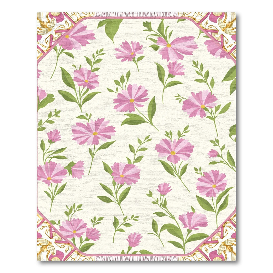 Pink Daisy Garden Floral Cream Rug