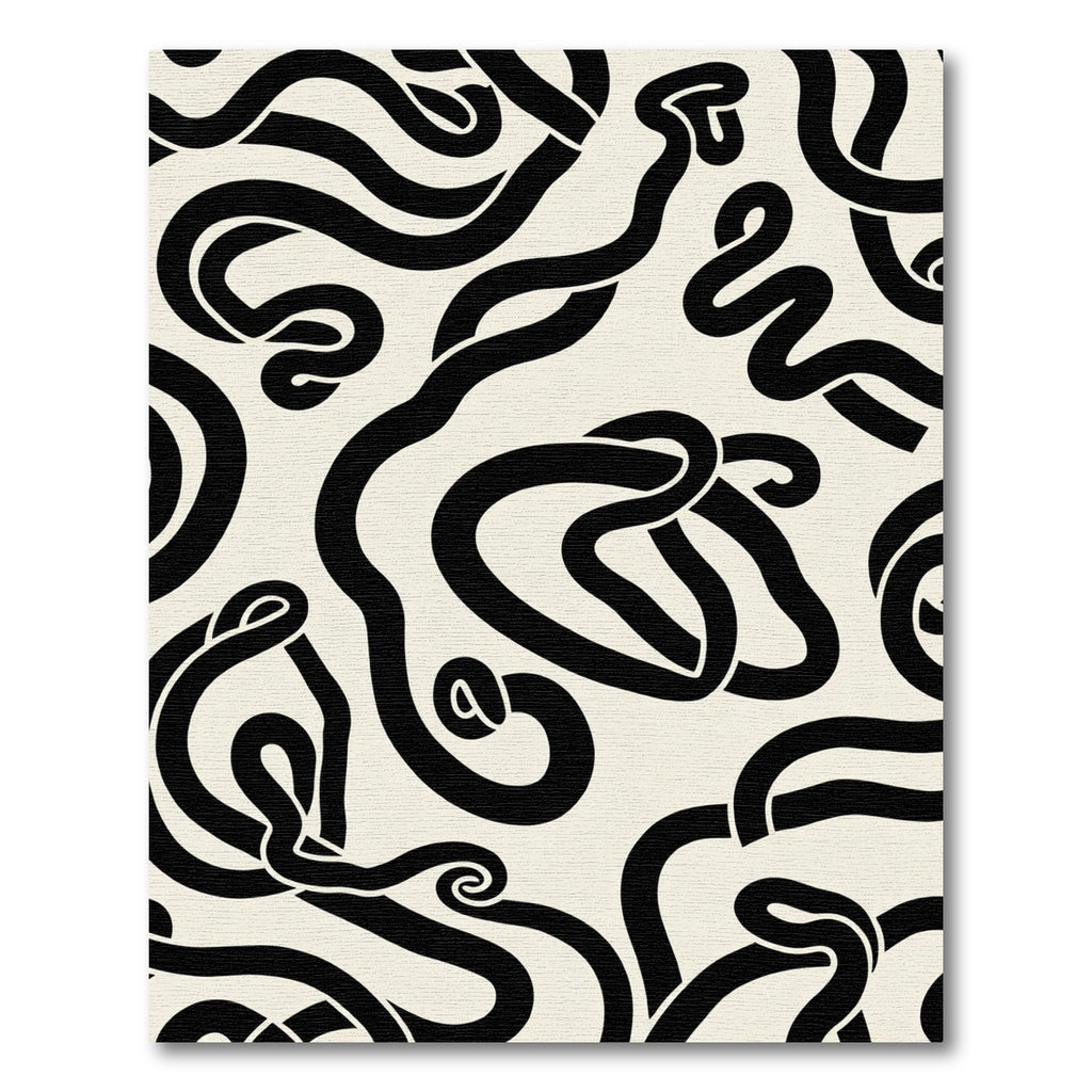 Black Abstract Swirl Ribbon Rug