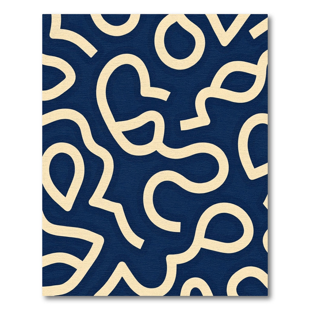 Cream Wavy Lines Navy Abstract Rug