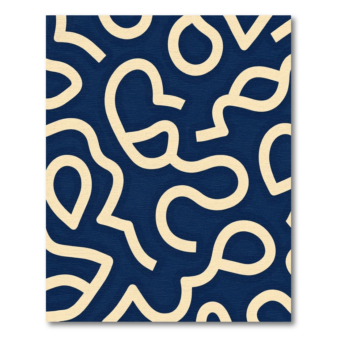 Cream Wavy Lines Navy Abstract Rug