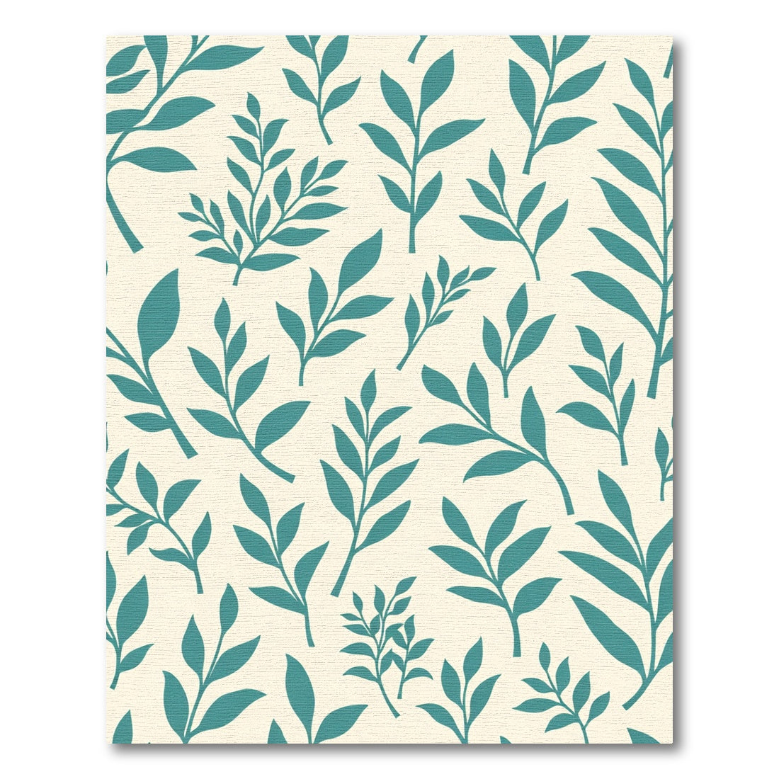 Teal Leafy Branches On Cream Background Rug