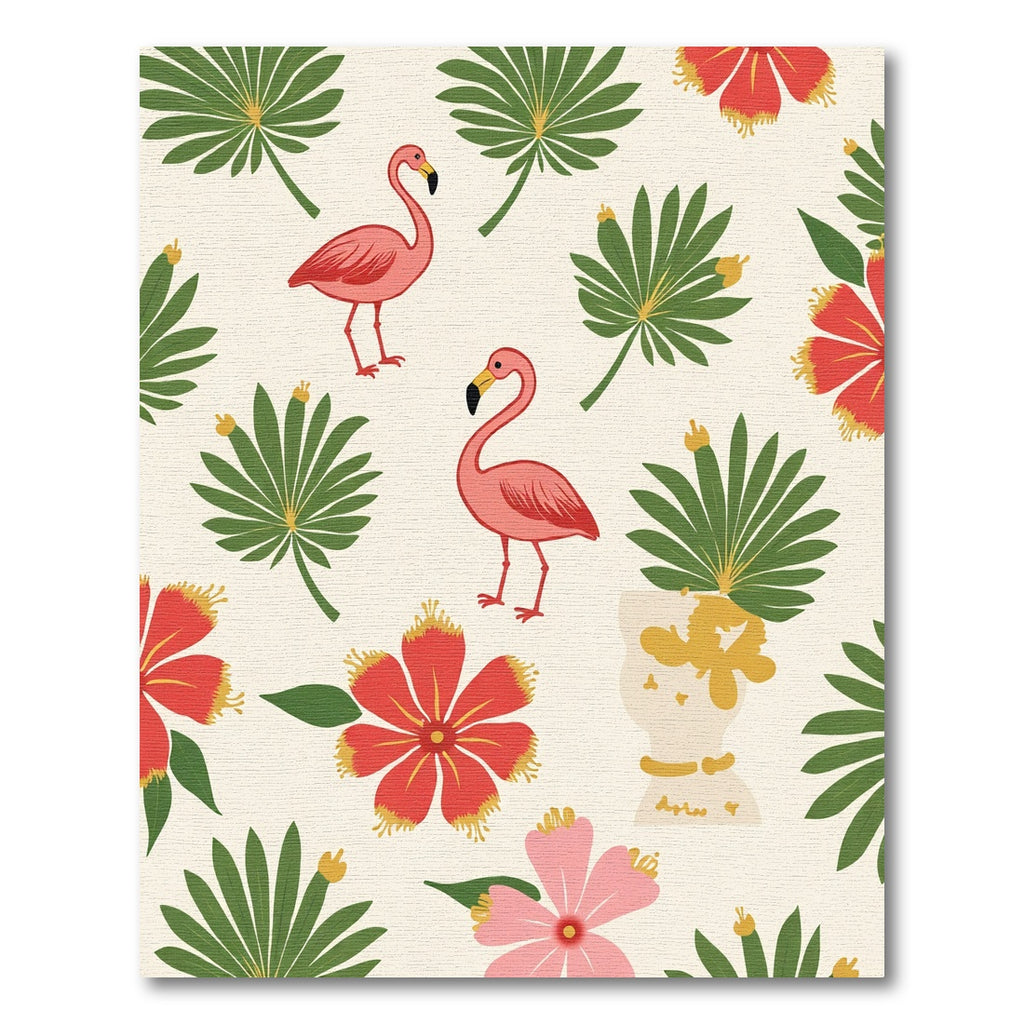 Pink Flamingos With Red Tropical Flowers Rug