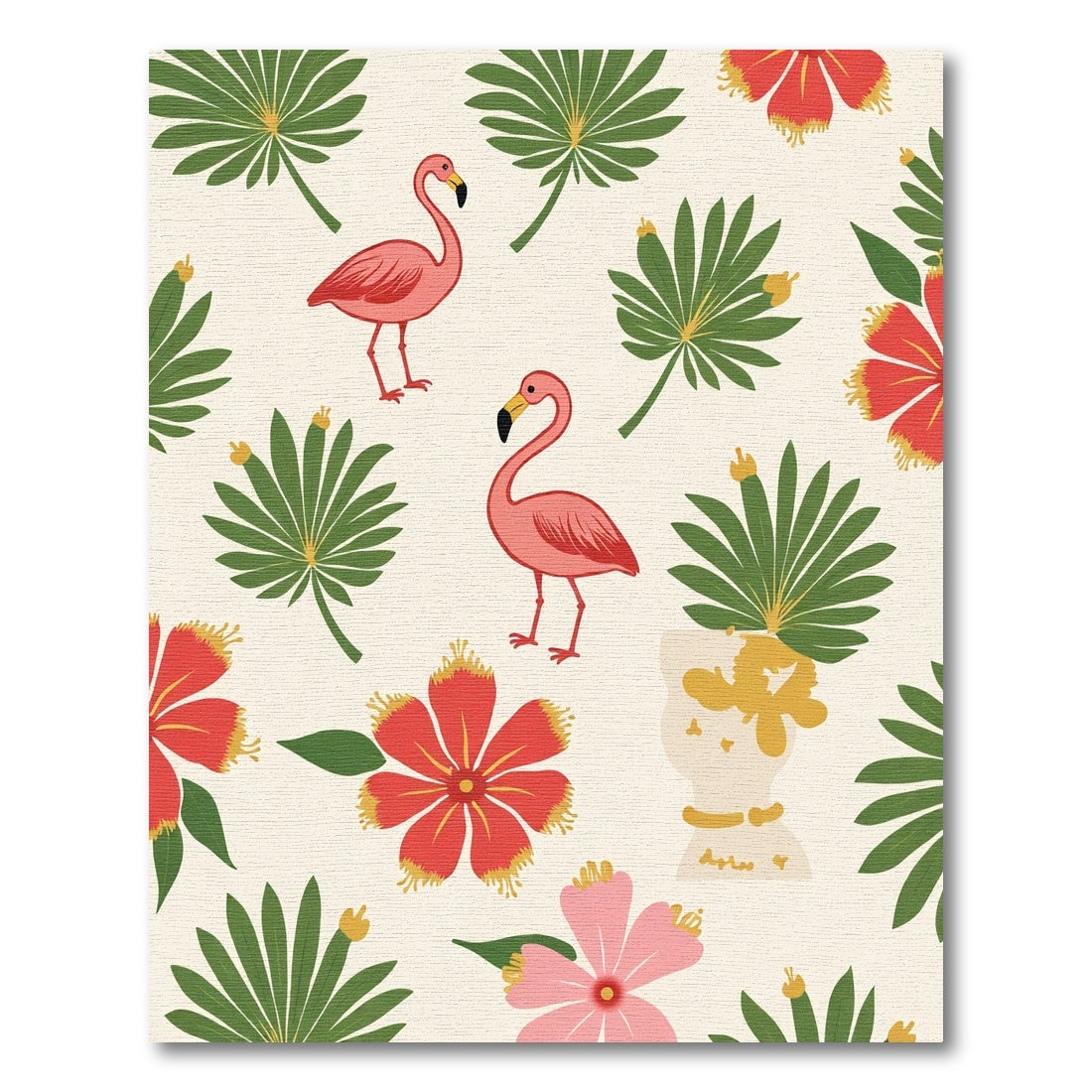 Pink Flamingos With Red Tropical Flowers Rug
