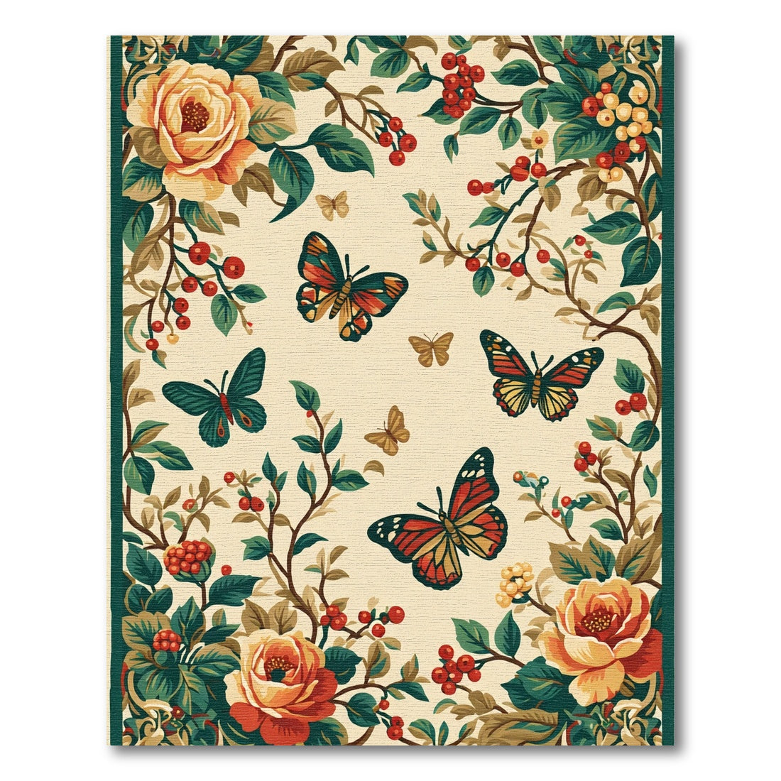 Vintage Floral Butterfly Garden Rug