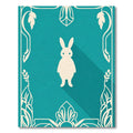 Teal White Silhouette Bunny Floral Border Rug