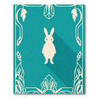 Teal White Silhouette Bunny Floral Border Rug