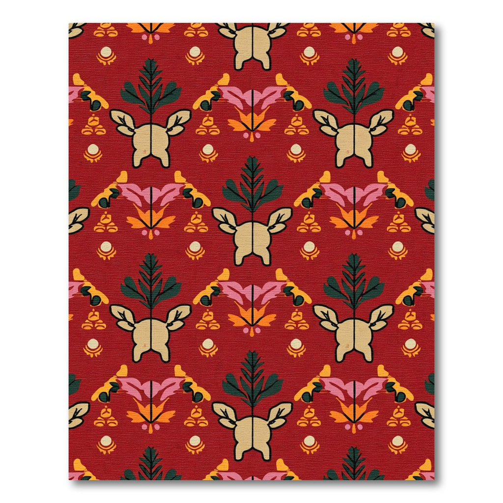 Crimson Deer And Leaf Medallion Rug