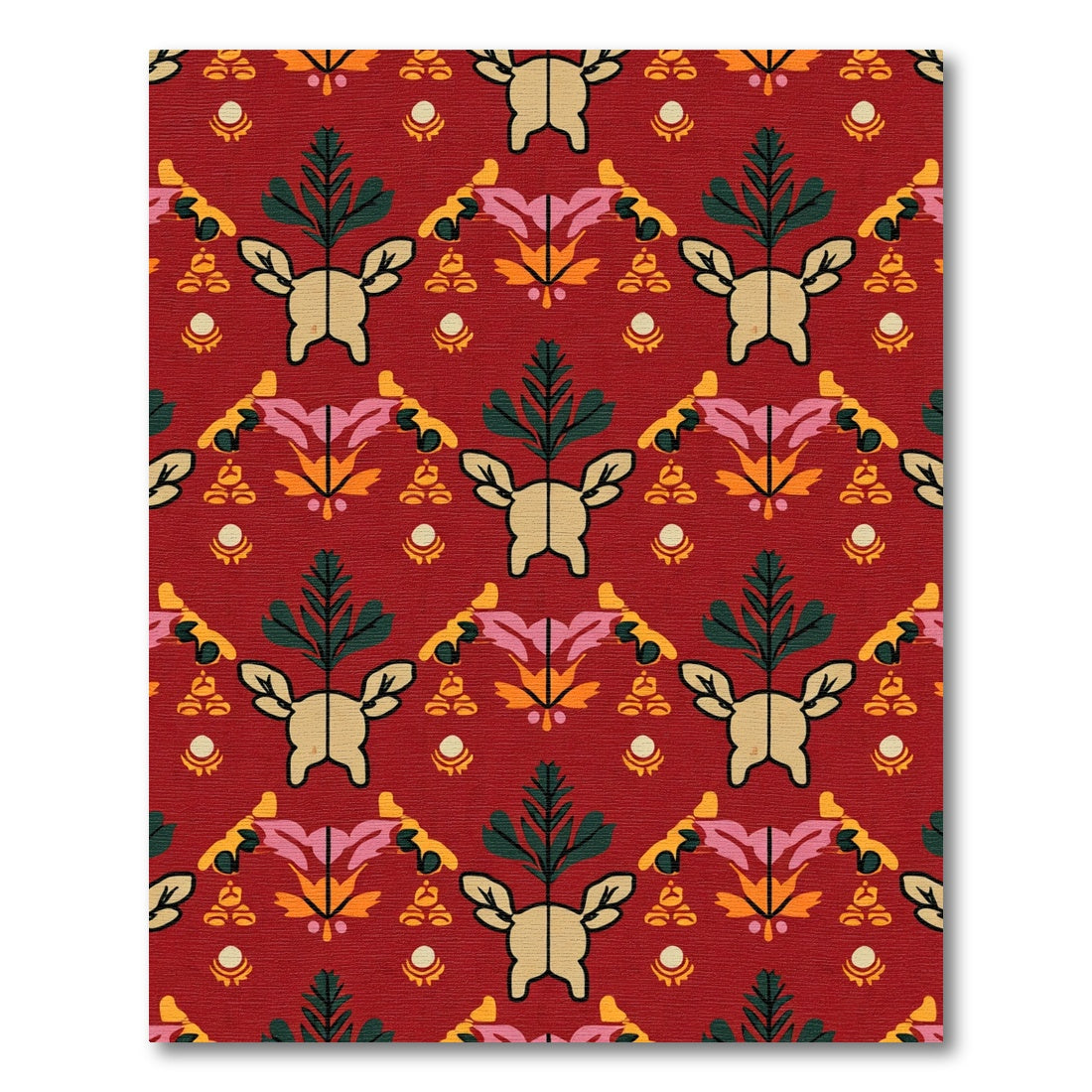 Crimson Deer And Leaf Medallion Rug