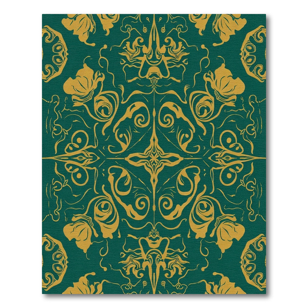 Ornate Gold Floral Scrollwork Emerald Rug