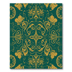 Ornate Gold Floral Scrollwork Emerald Rug