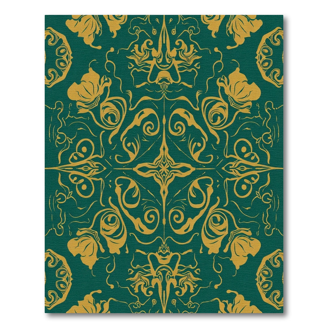 Ornate Gold Floral Scrollwork Emerald Rug