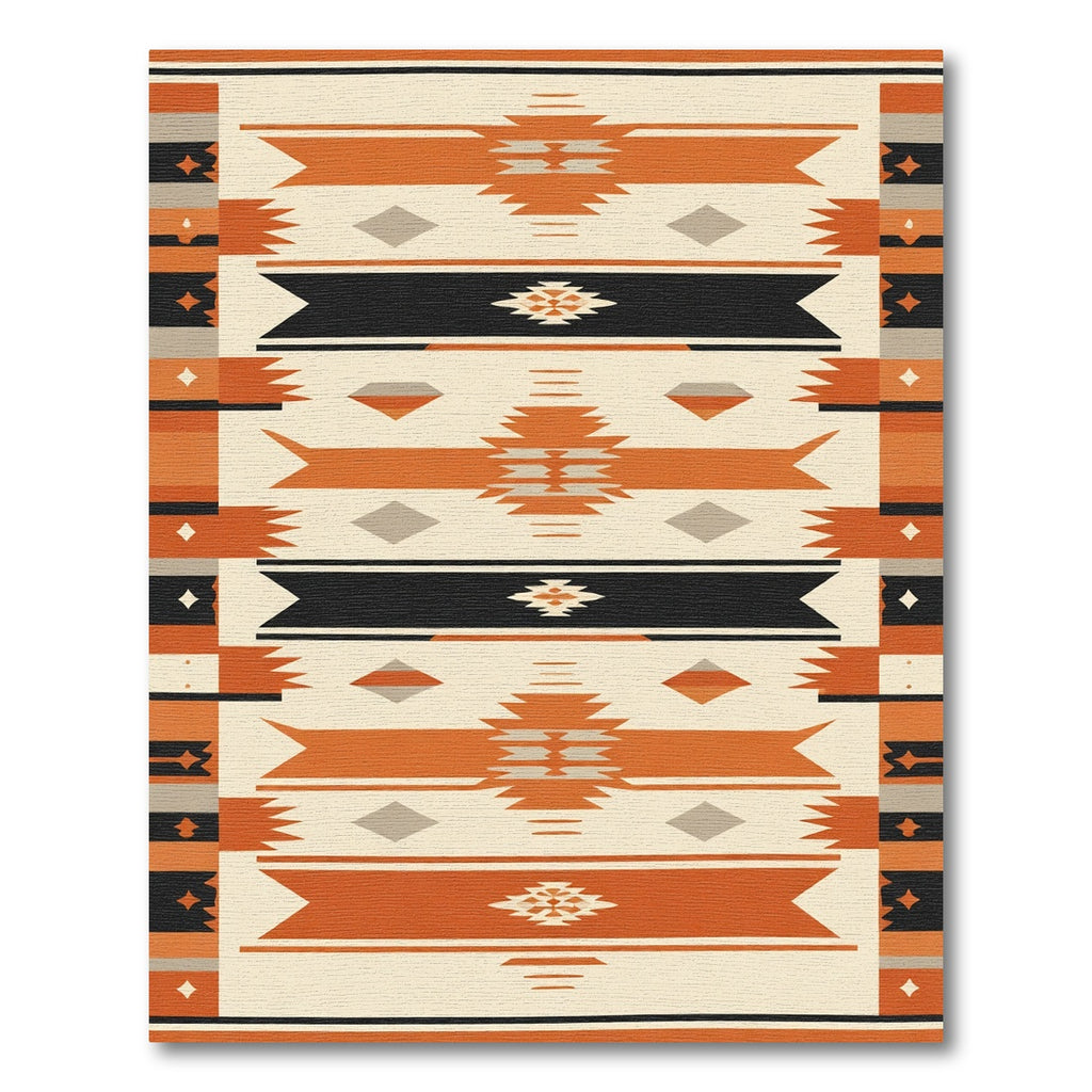 Tribal Orange Black Geometric Diamond Rug