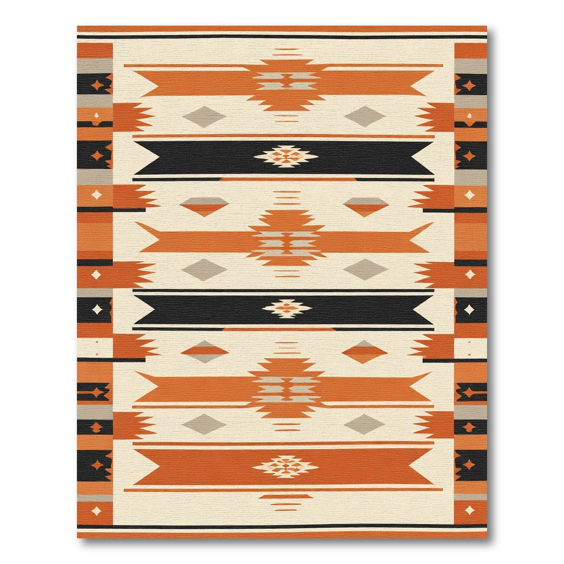 Tribal Orange Black Geometric Diamond Rug