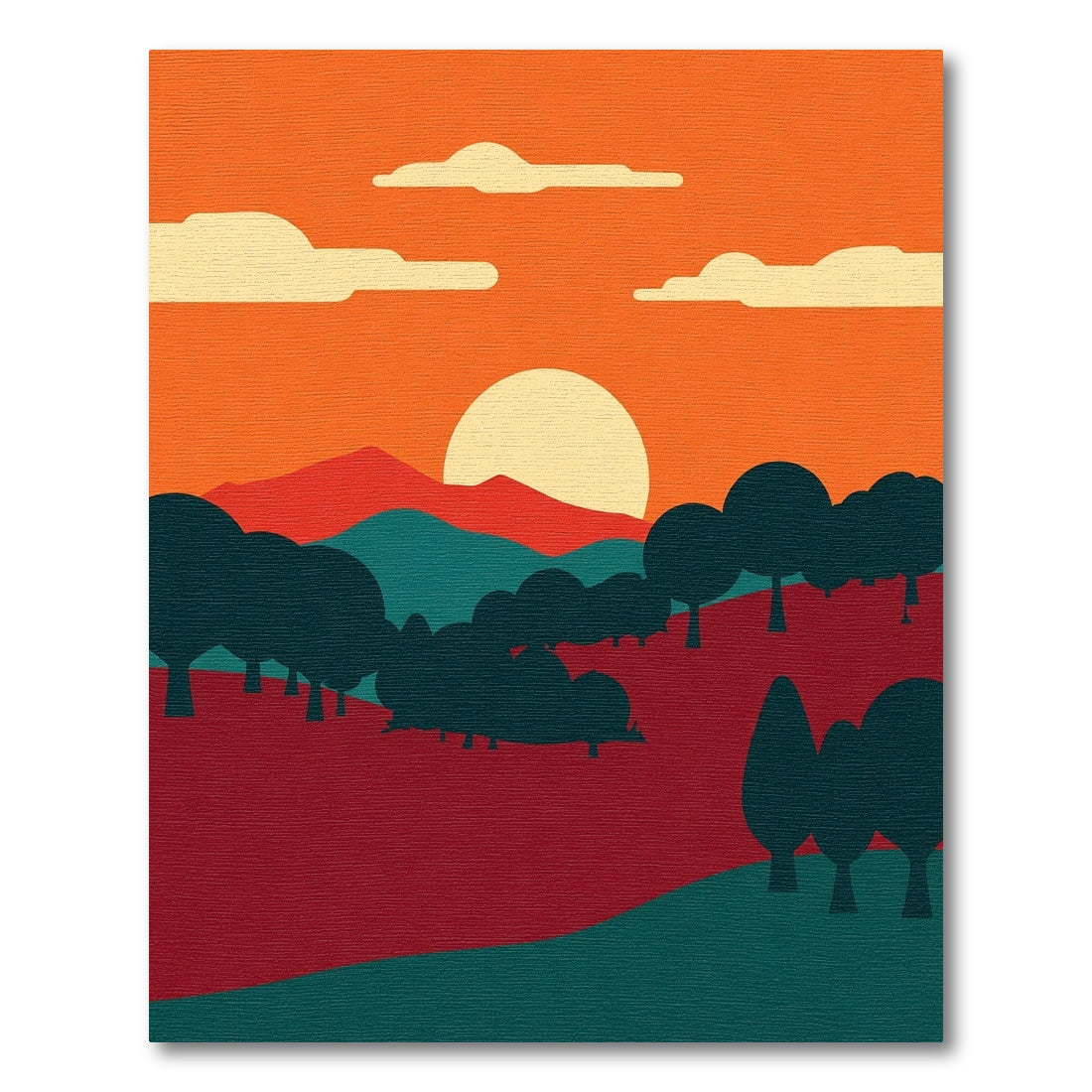 Crimson Sunset Grove Landscape Rug
