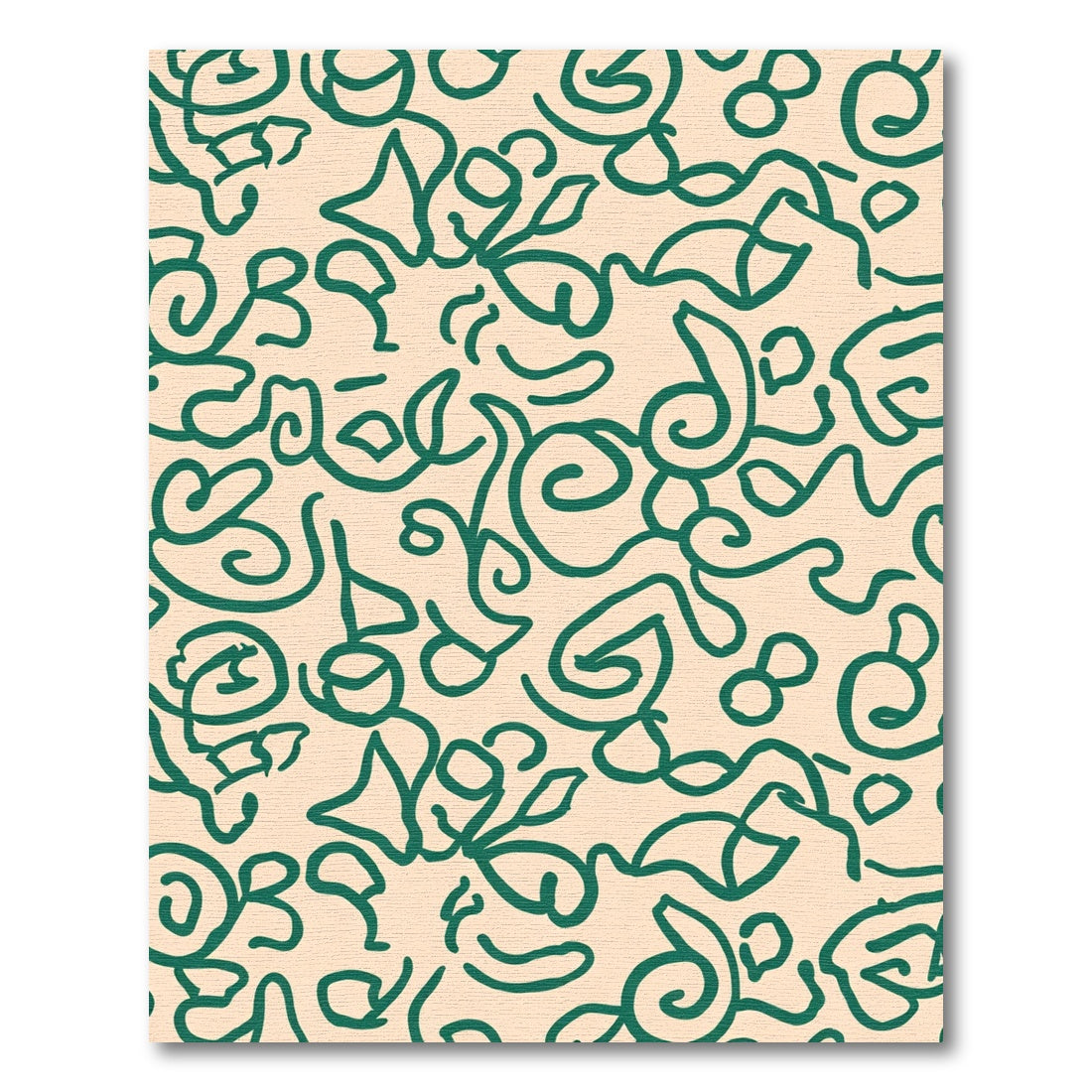 Green Leafy Swirl Abstract Line Rug