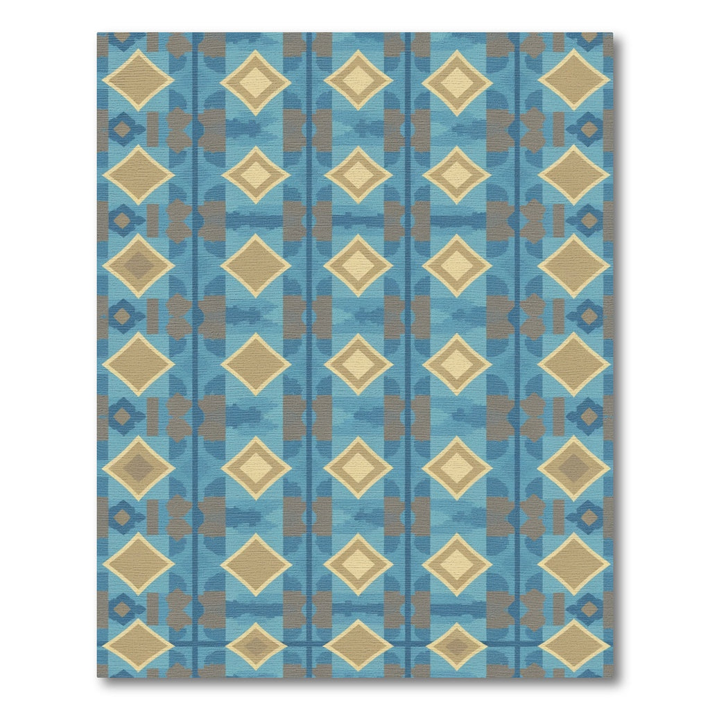 Blue Tan Diamond Geometric Vertical Stripe Rug