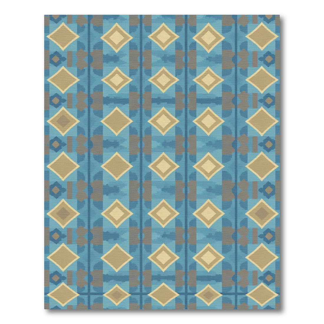 Blue Tan Diamond Geometric Vertical Stripe Rug