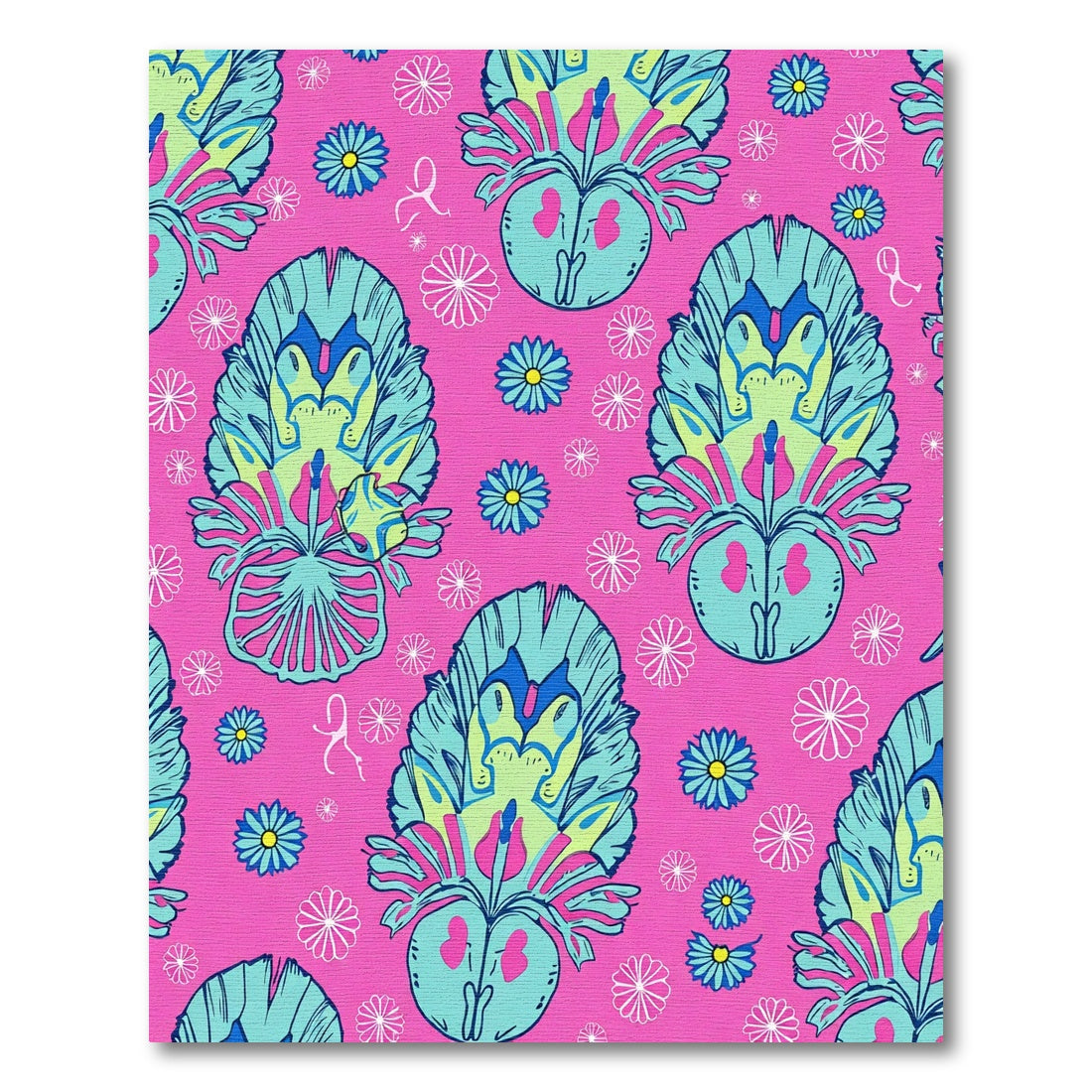 Bright Pink Teal Floral Paisley Rug