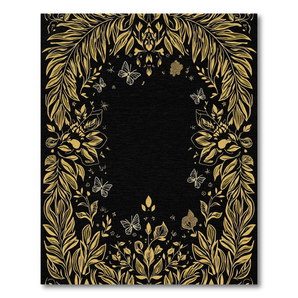 Golden Floral Butterfly Frame Rug