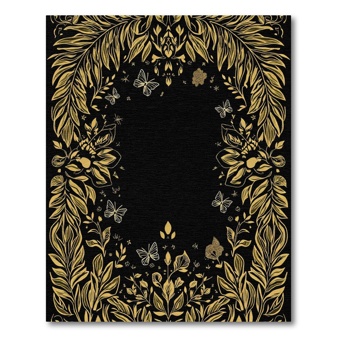 Golden Floral Butterfly Frame Rug