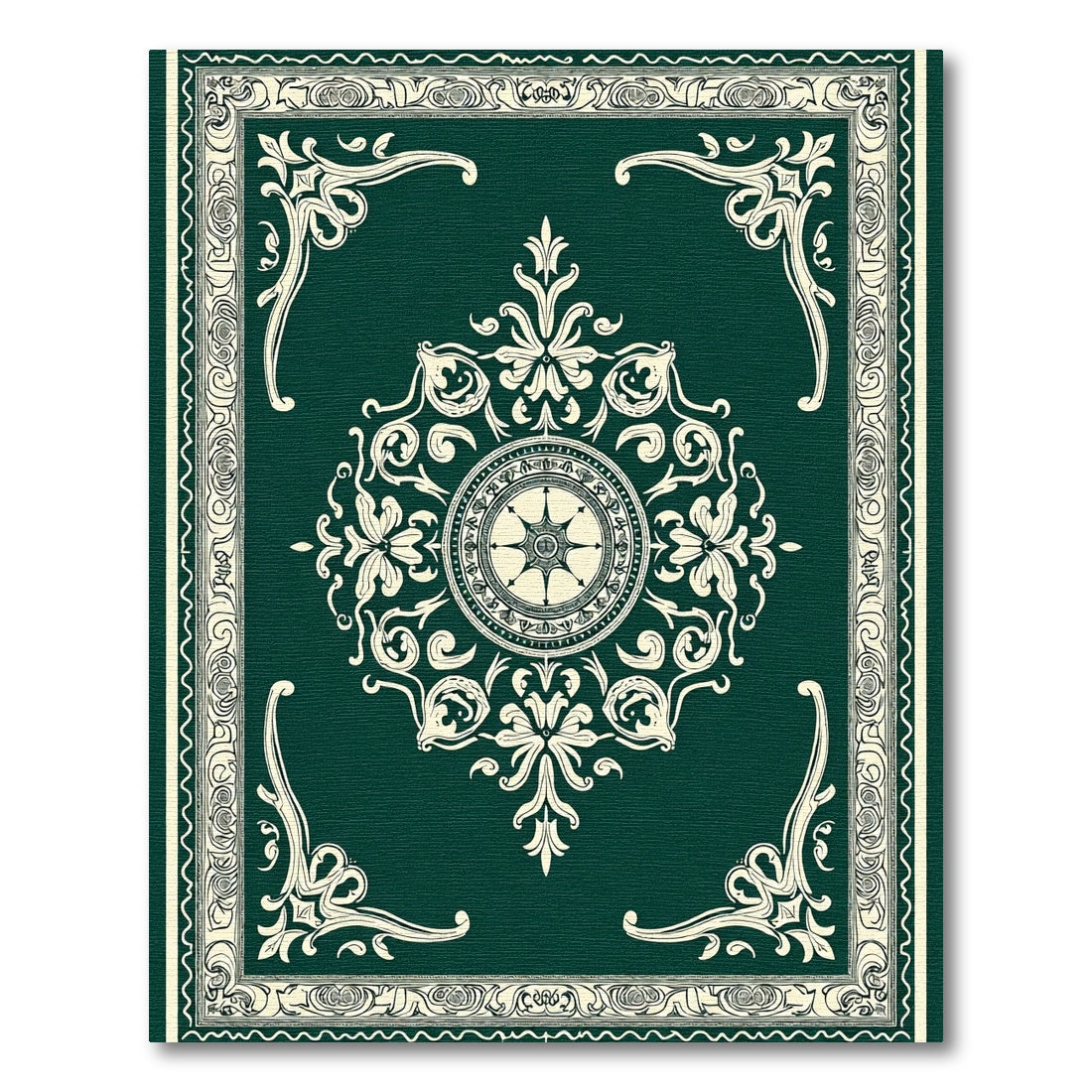 Deep Emerald Traditional Scroll Medallion Rug