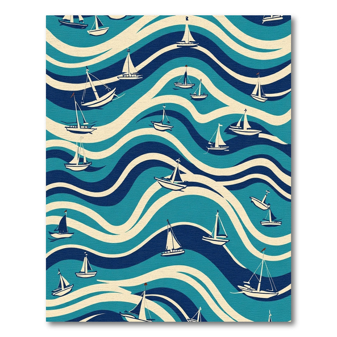 Blue Waves Sailing Ships Rug