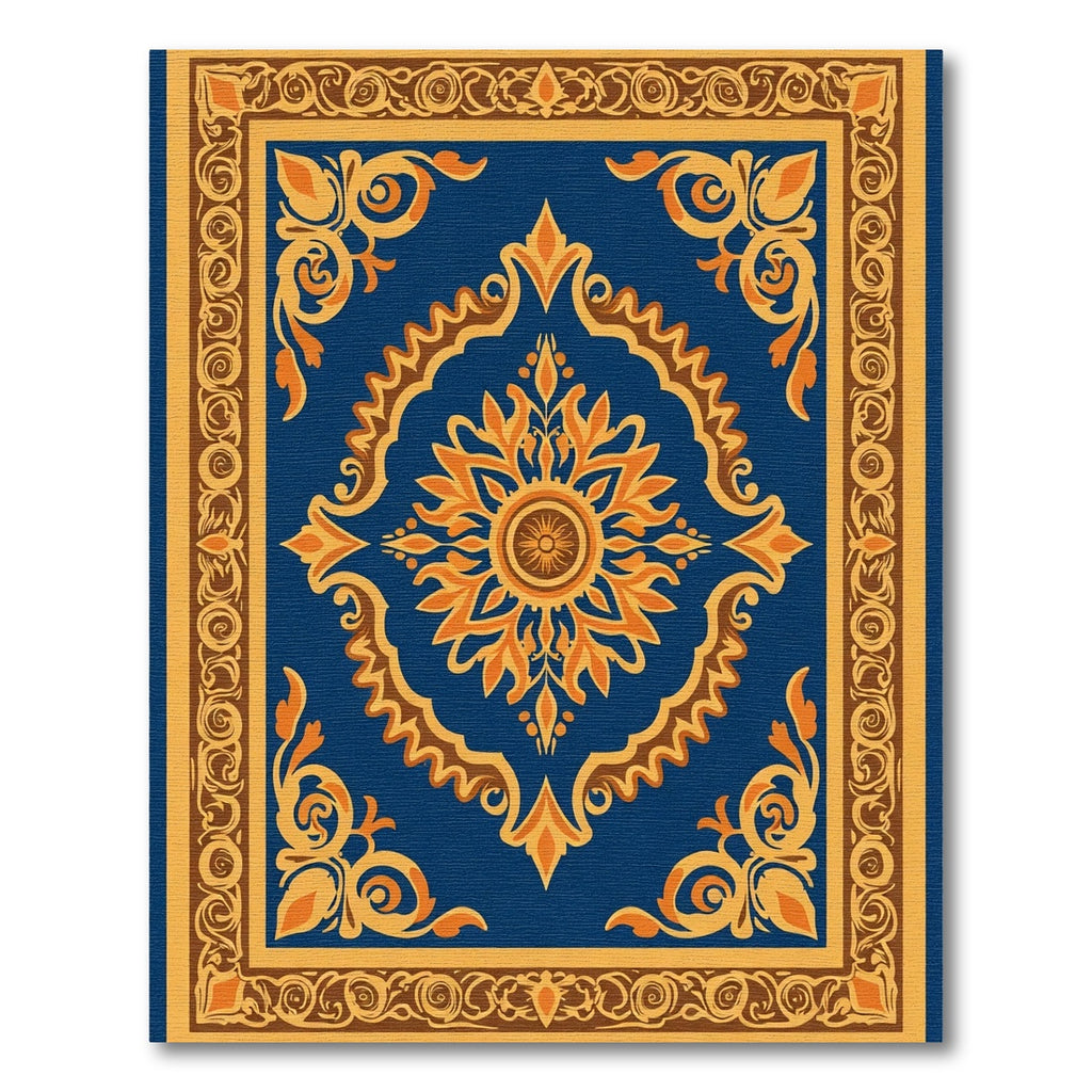 Royal Blue Golden Medallion Sun Rug
