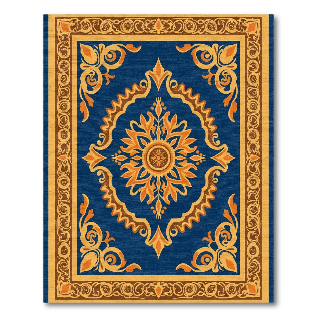 Royal Blue Golden Medallion Sun Rug