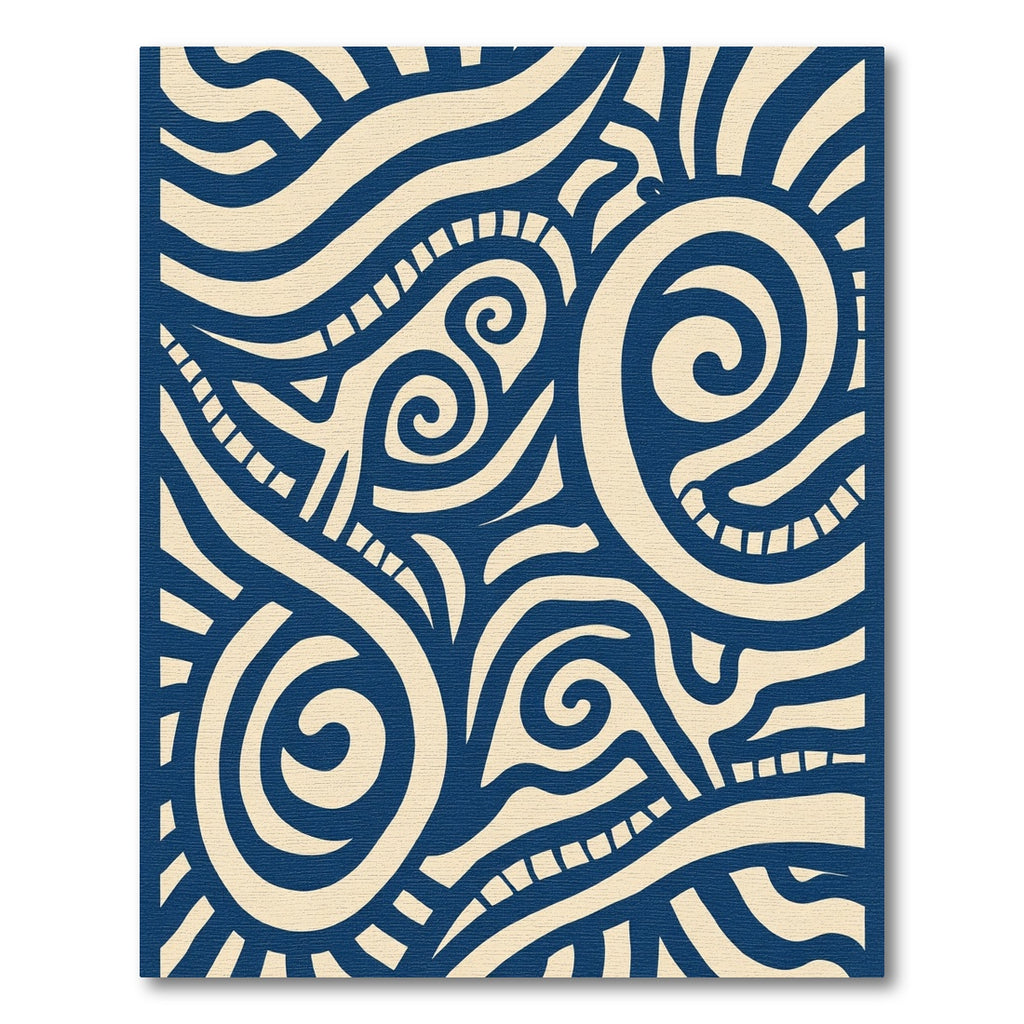 Navy Cream Swirling Organic Lines Rug