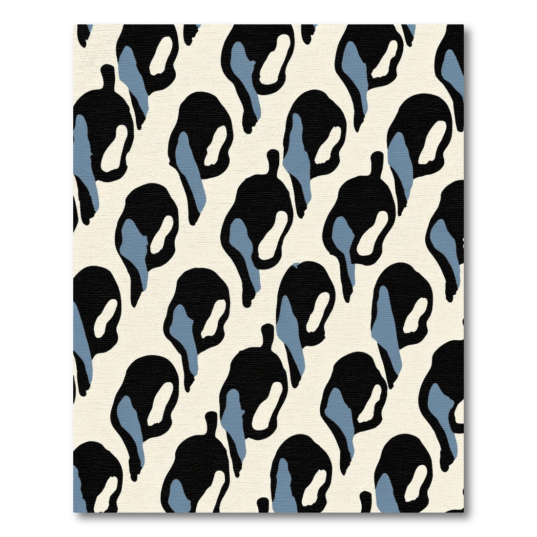 Cream Black Blue Abstract Spots Rug