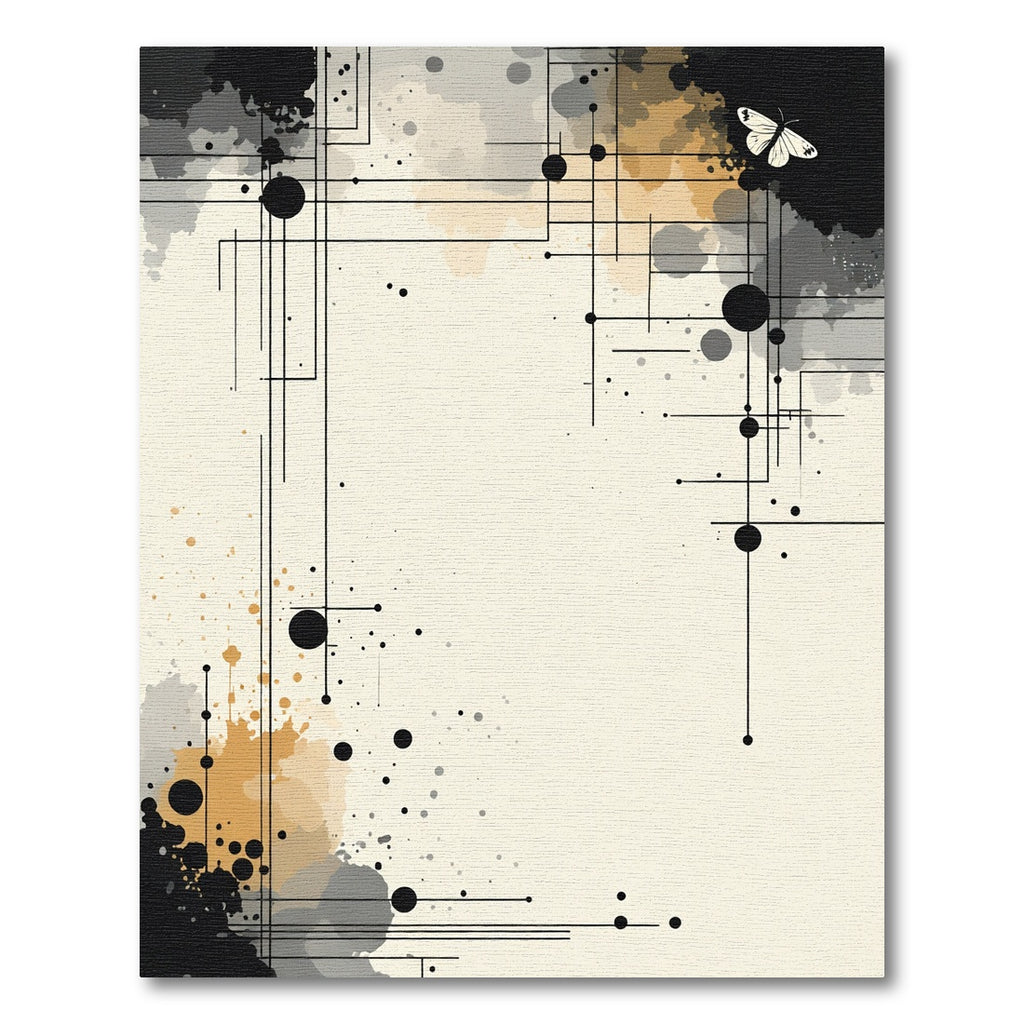 Abstract Black Gold Butterfly Lines Rug