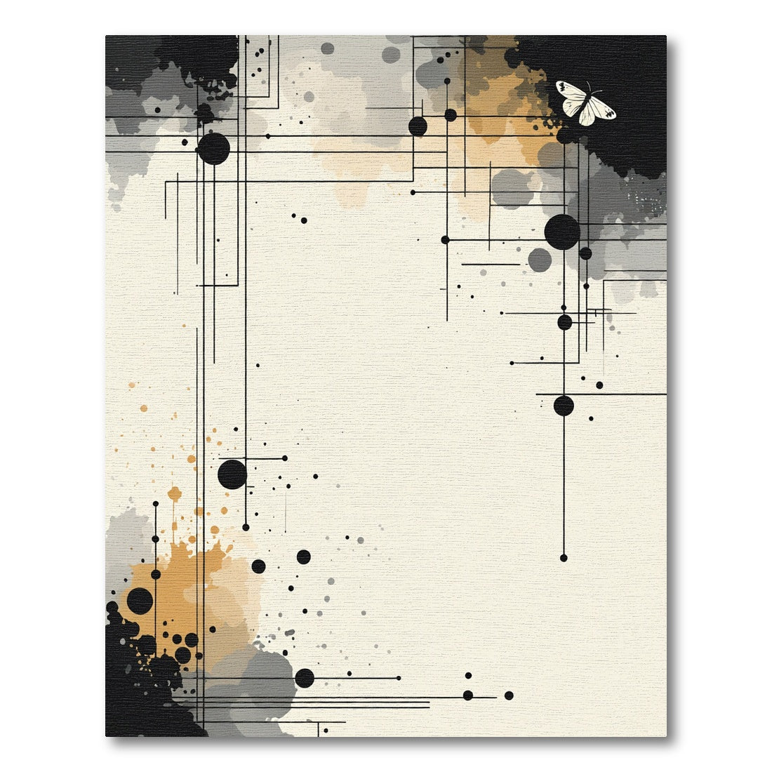 Abstract Black Gold Butterfly Lines Rug