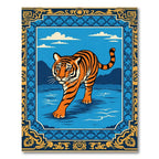 Bold Orange Tiger Blue Landscape Border Rug
