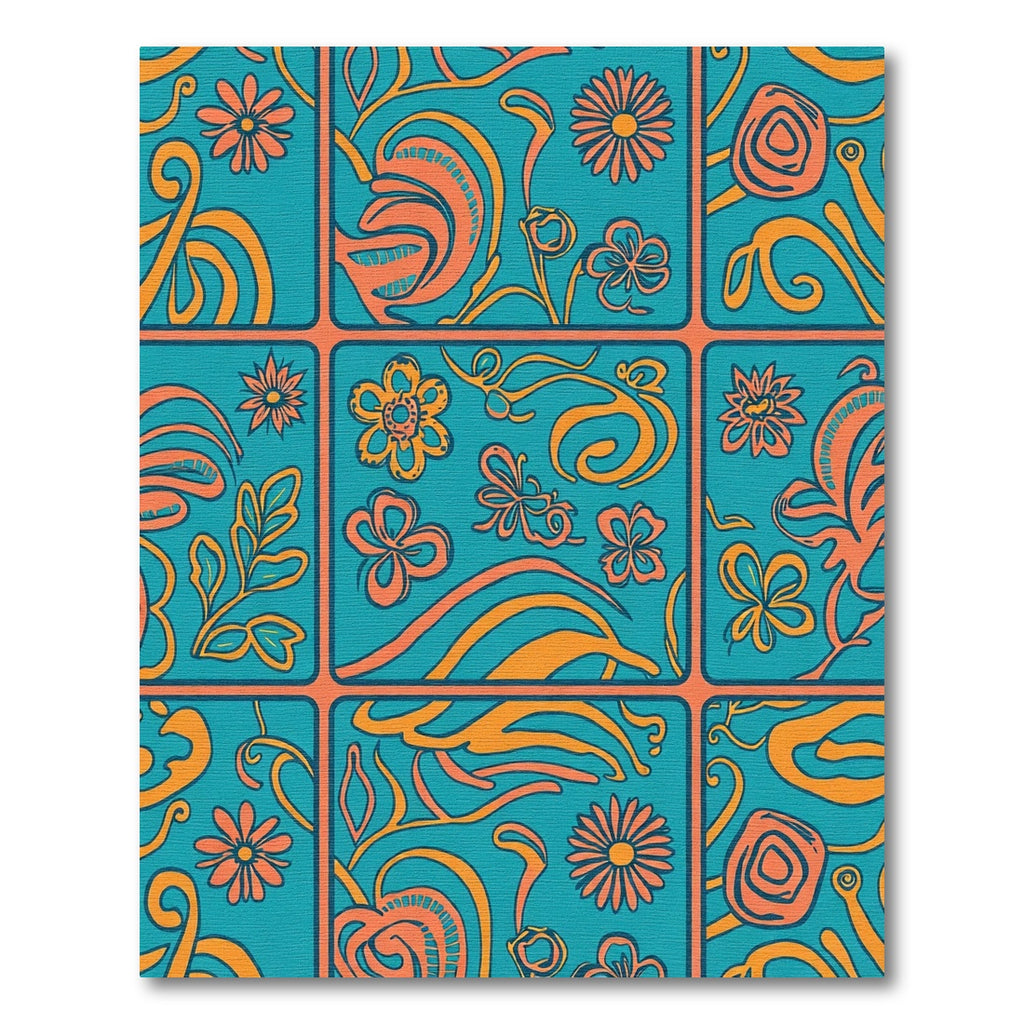 Retro Teal Orange Floral Swirl Rug