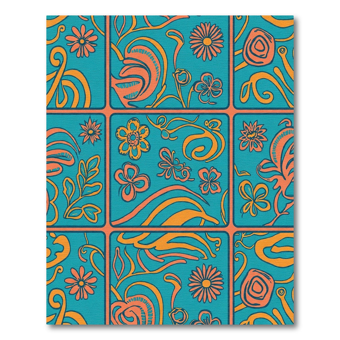 Retro Teal Orange Floral Swirl Rug