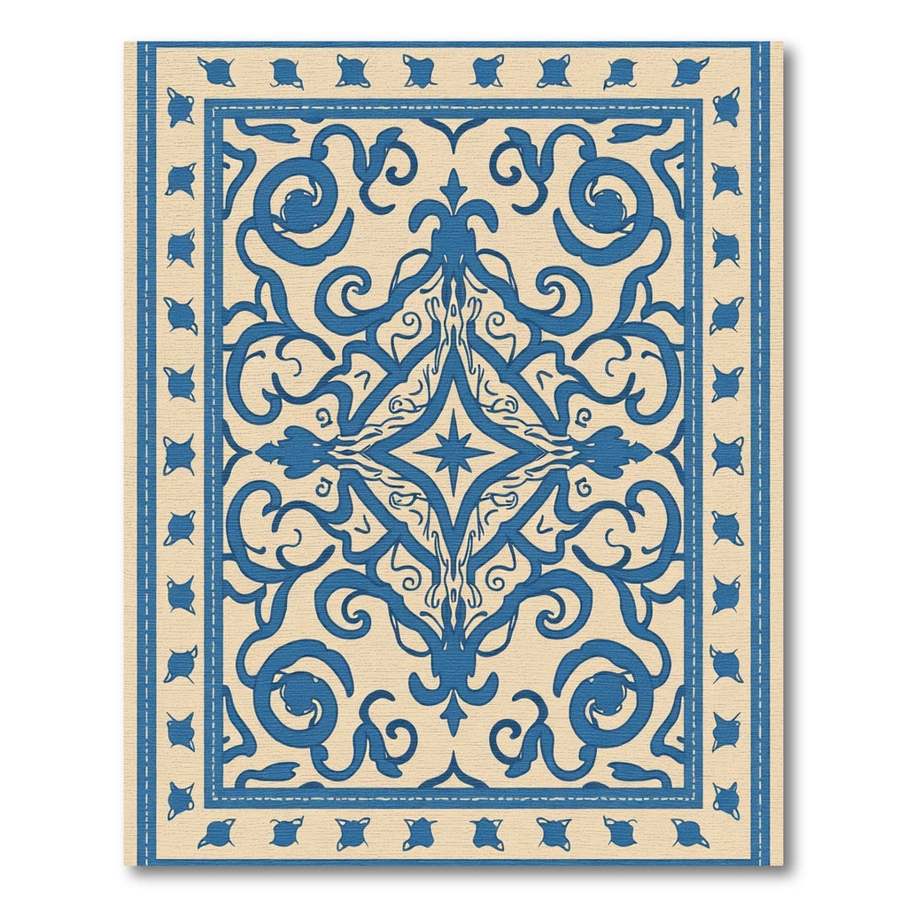 Blue Ivory Classic Scroll Medallion Rug