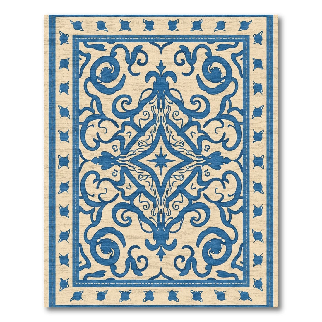 Blue Ivory Classic Scroll Medallion Rug