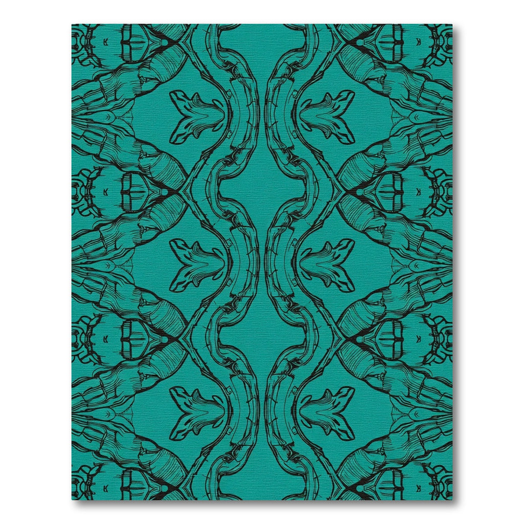 Turquoise Black Elaborate Scroll Medallion Rug
