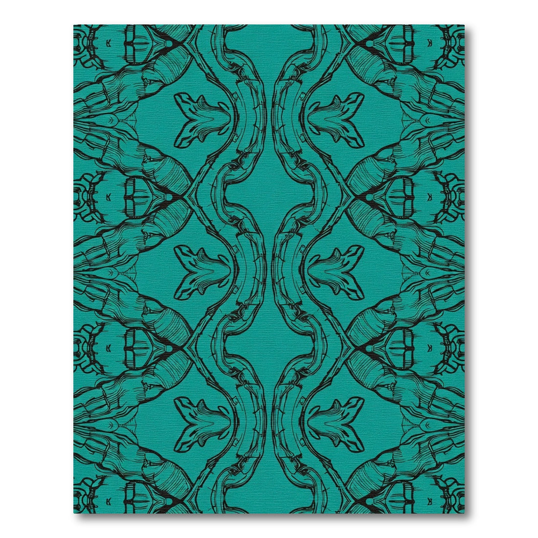 Turquoise Black Elaborate Scroll Medallion Rug