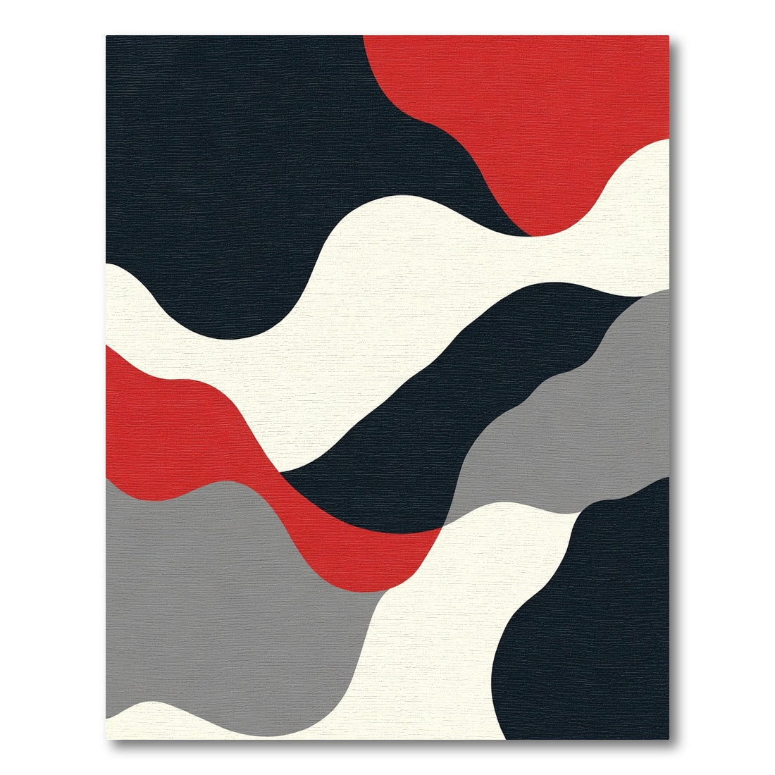 Modern Crimson Gray Abstract Waves Rug