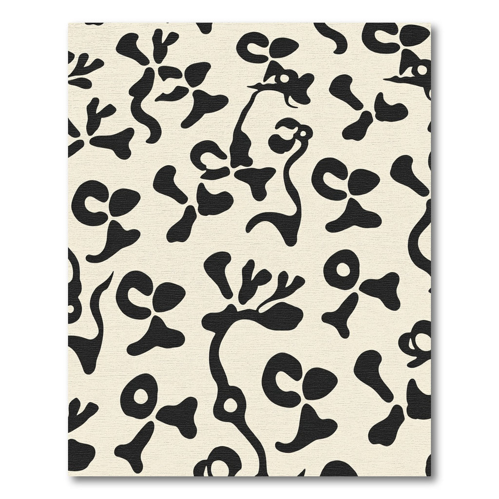 Abstract Black Botanical Cream Field Rug