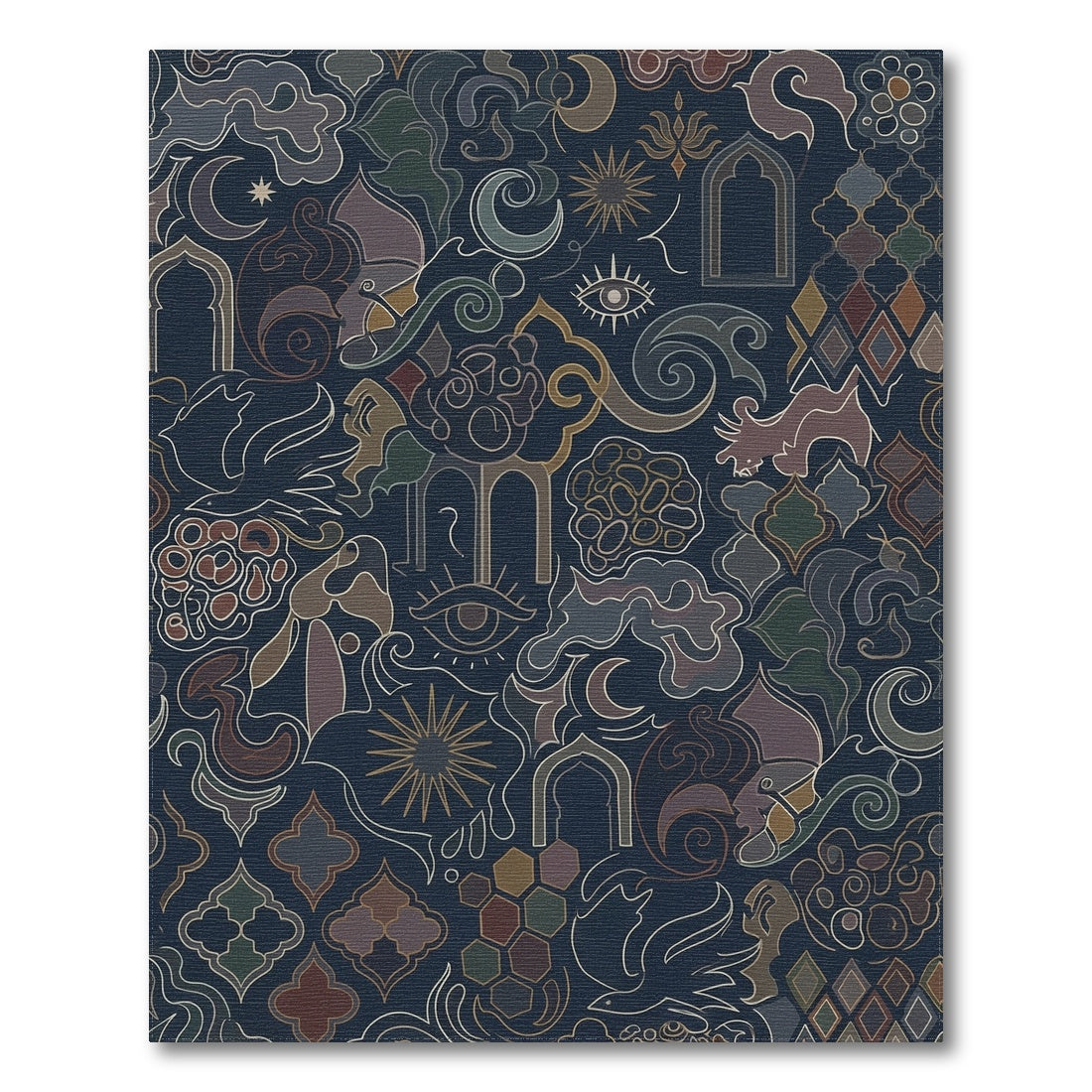Dark Blue Mystical Arc Symbols Rug