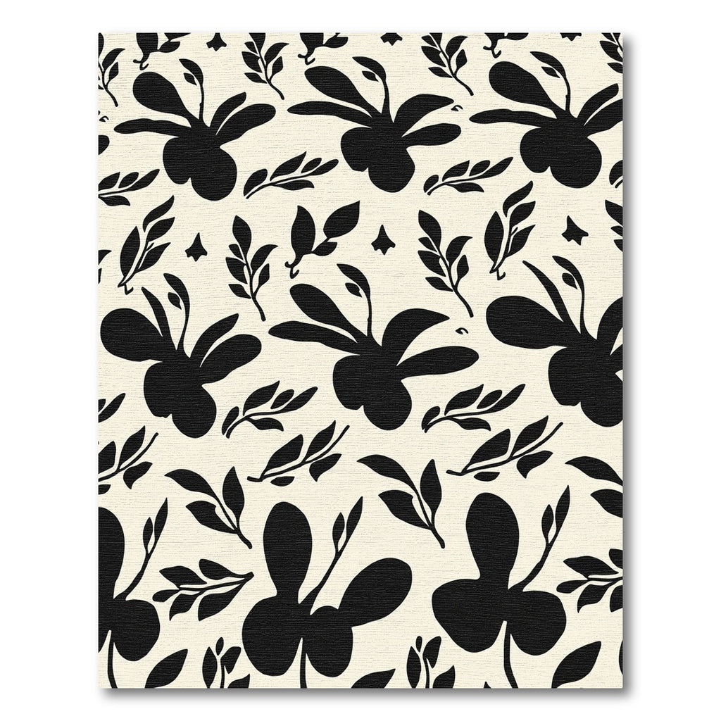 Bold Black Floral Botanical Silhouette Rug
