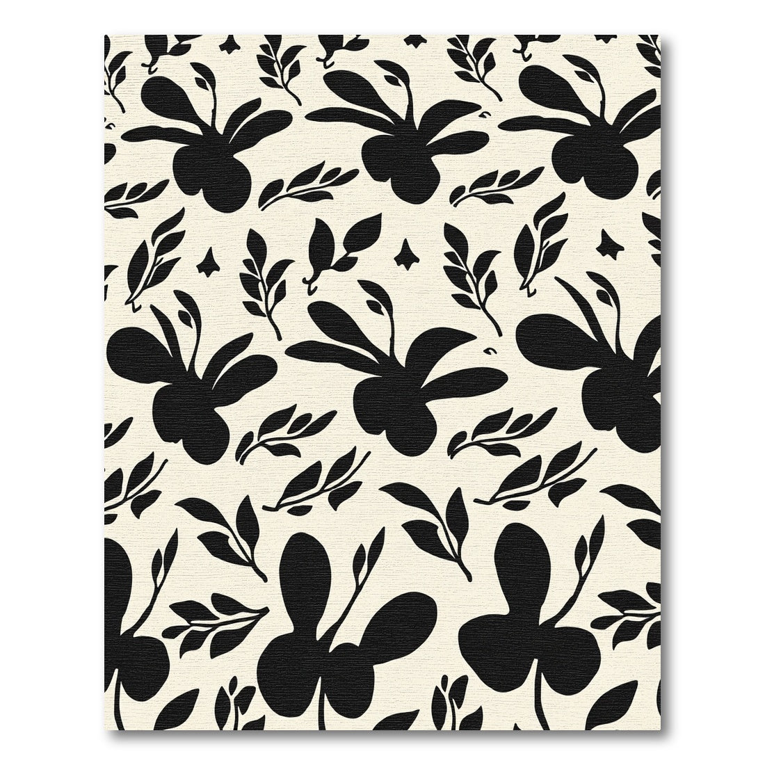 Bold Black Floral Botanical Silhouette Rug