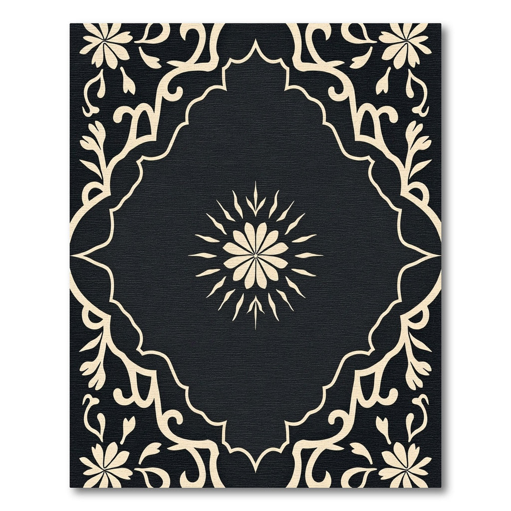 Black And Cream Floral Medallion Rug