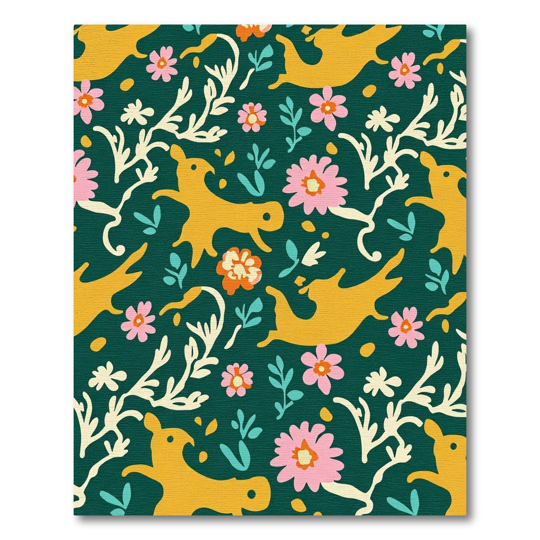Golden Fox And Pink Flower Field Rug