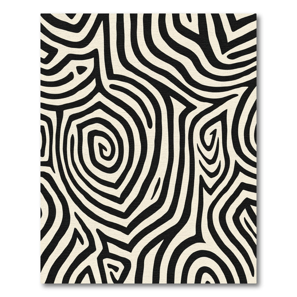 Organic Black And Ivory Swirl Lines Rug