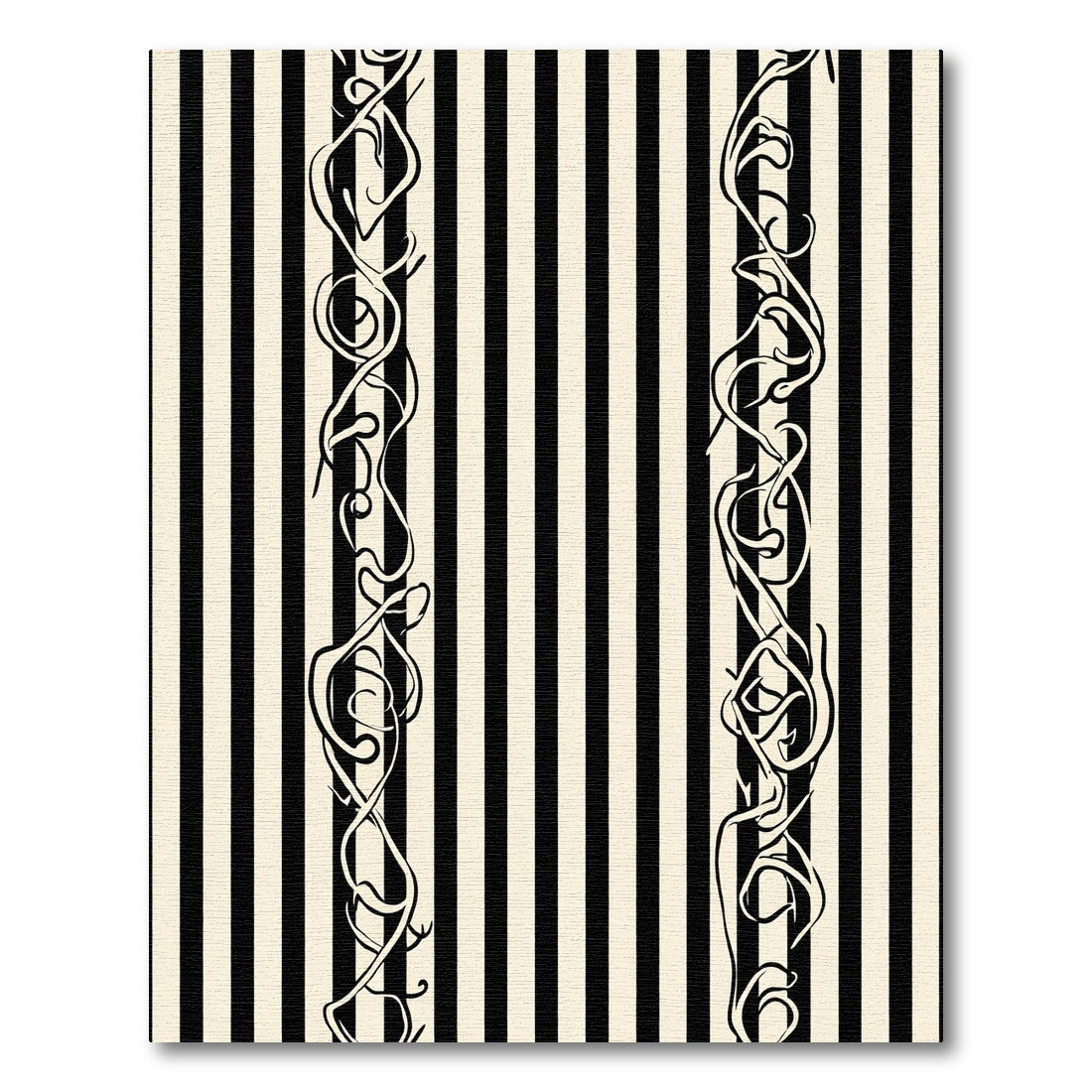 Black Cream Vertical Stripe Vine Rug
